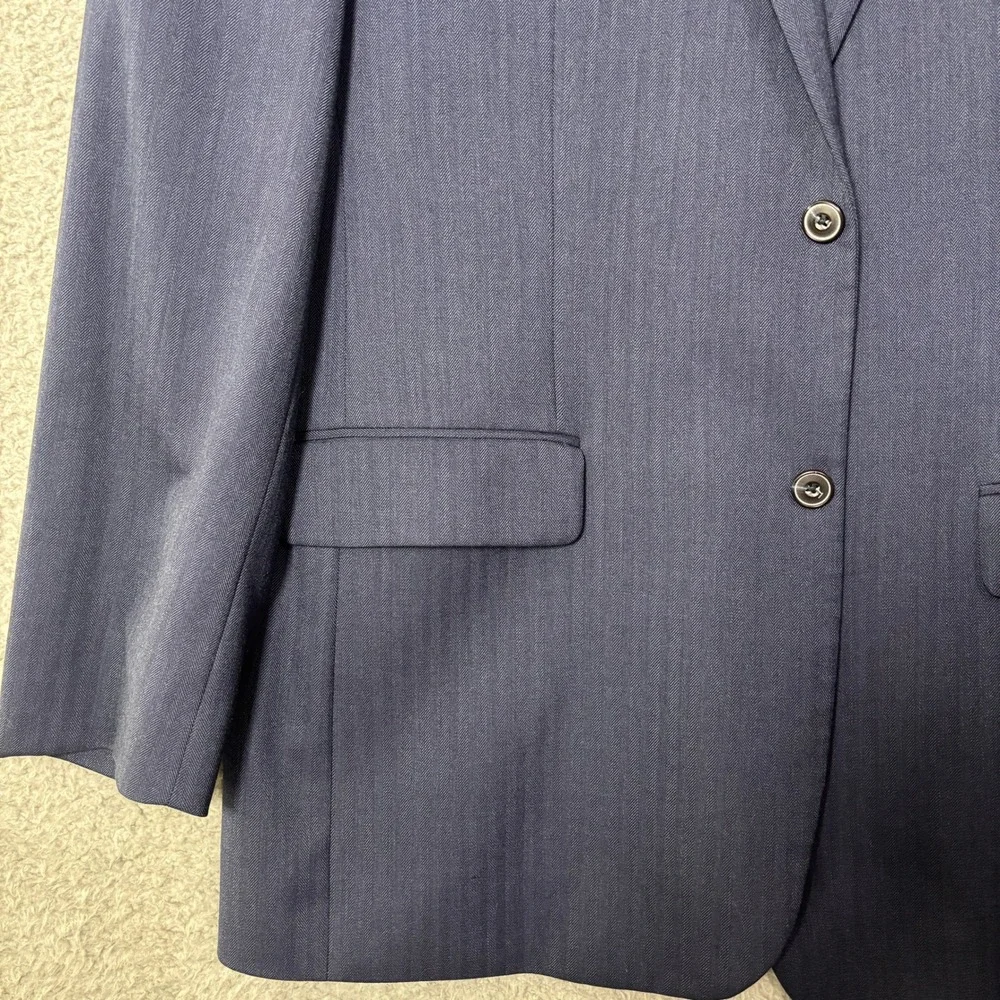 Jos A Bank 1905 Navy Blue Herringbone Wool Blazer 43L brrr Comfort Jacket